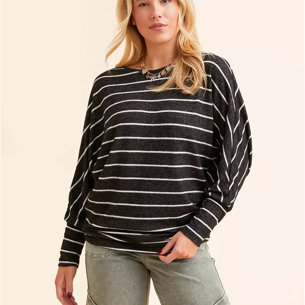 Daytrip Black and White Striped oversized Top